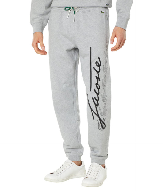 Lacoste Mens Script Print Jogger Sweatpant Pants, Heather Wall Chine, Medium US
