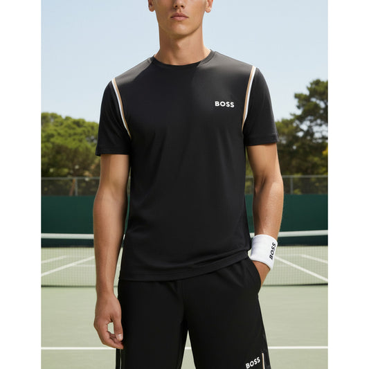Playera Boss Logo Boss 3d  Rejilla Y Rayas Neg Saldo