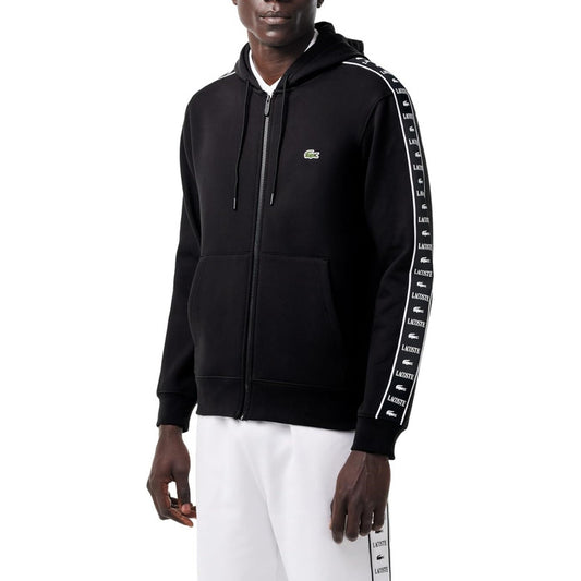 Sudadera Lacoste Negro Sh7457 Logos En Brazo Con Gorro